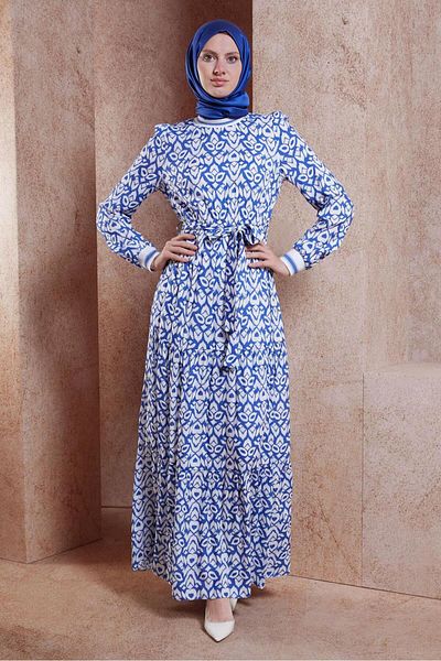 Alvina 44696 Model Patterned Belted Dress
