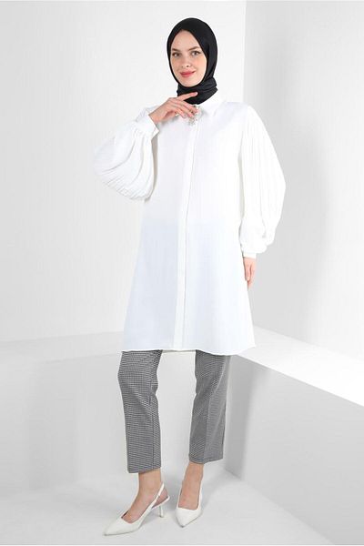 Alvina PLEATED TUNIC WITH HANDLE AND BROOCHE DETAIL 43514