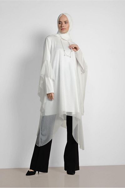 Alvina Asymetric Cut Silvery Salaş Tunic 4317