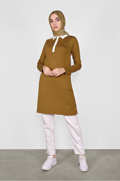 Alvina Shirt Collar Knitting Tunic 41016