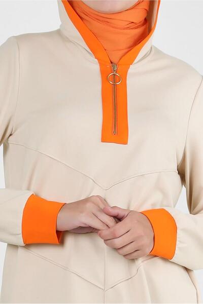 Alvina 43882 Model Hooded Zippered Tracksuit Tunic