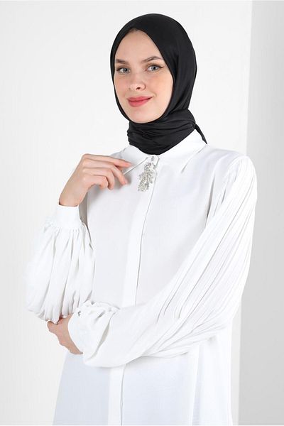 Alvina PLEATED TUNIC WITH HANDLE AND BROOCHE DETAIL 43514