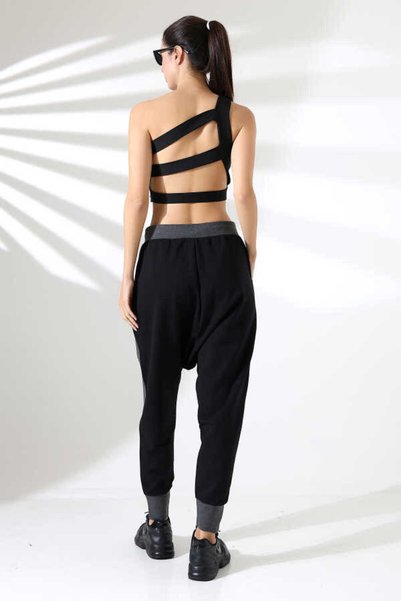 MOSRANİC Women's Black Half Baggy Street Style Sweatpants Tt 800