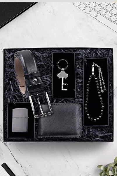Trendmiya Siyah Zippo Çakmak & Siyah Erkek Cüzdan & Siyah Kemer & Araba Anaht...