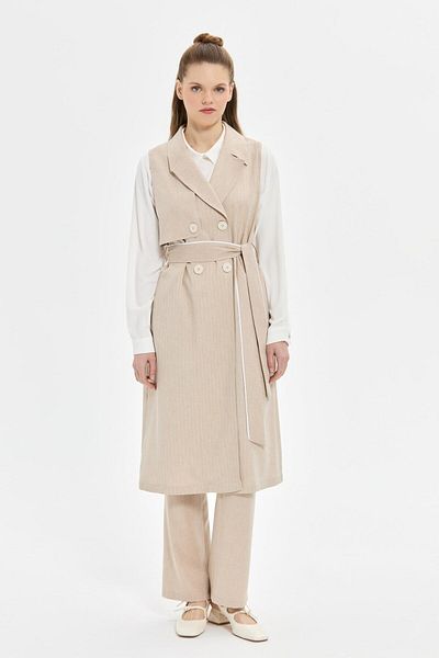 Esswaap Striped and Solid Polyviscon Fabric Long Vest Pants Suit Mink