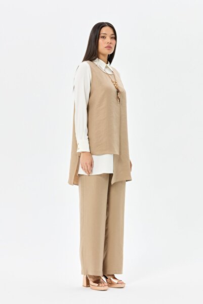 Esswaap Rahat Kumaş Üçlü Takım Kolyeli Vizon