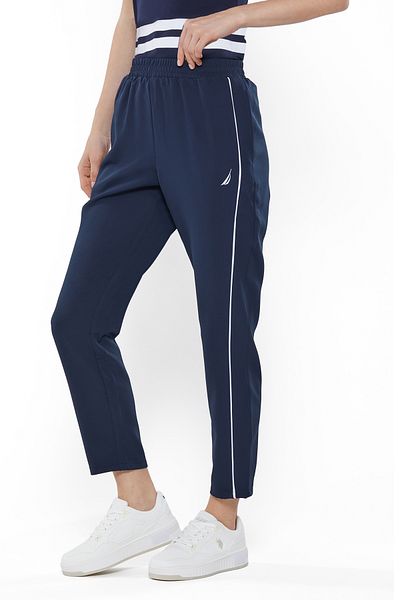 Nautica Women's Polyester Dark Navy Pants, Stylish Lightweight Knit for Sophisticated Summer Style