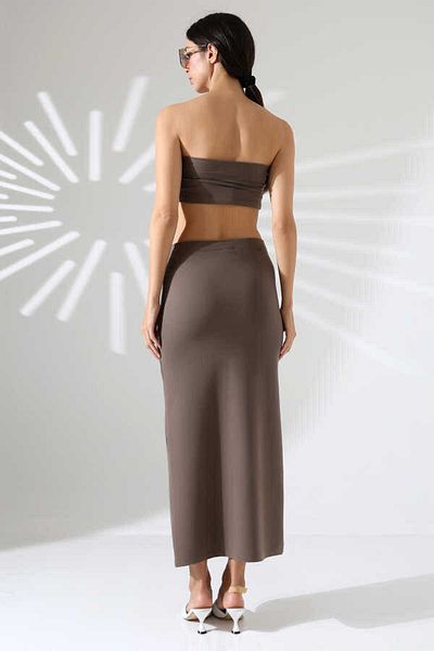 MOSRANİC Women's Brown Crop Skirt Suit Mcs 222