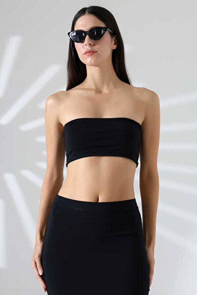 MOSRANİC Women's Black Crop Ruffle Skirt Set Mcs 223