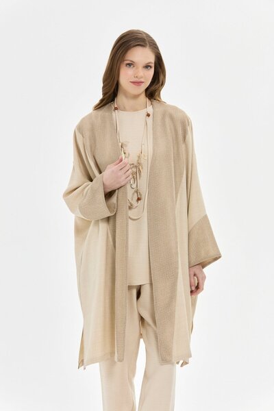 Esswaap Retro Pantolonlu Üçlü Takım Bej