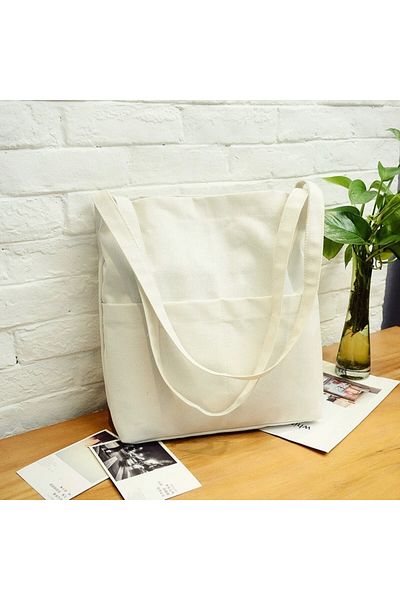 Generic Stitching Detail Canvas Shopping Bag/Handbag Single Shoulder Casual Bag Shopping Bag White