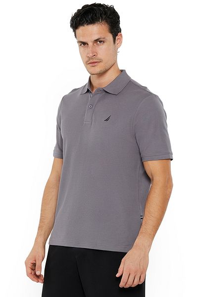 Nautica Men's Grey Short Sleeve Polo Shirt, Stylish Lightweight Summer Style