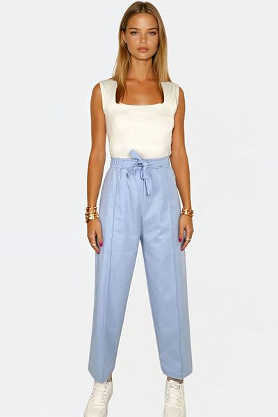 VAGGON Pantaloni Palazzo de in, albastru, cu talie înaltă, cu buzunare duble, Prmx13775