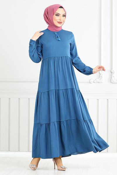 ModaMerve Rochie Hijab cu fustă cu volan 2352BGS895-M Petrol
