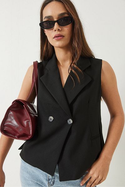 Bianco Lucci Women's Shawl Collar Asymmetrical Cut Vest 60429 60283003