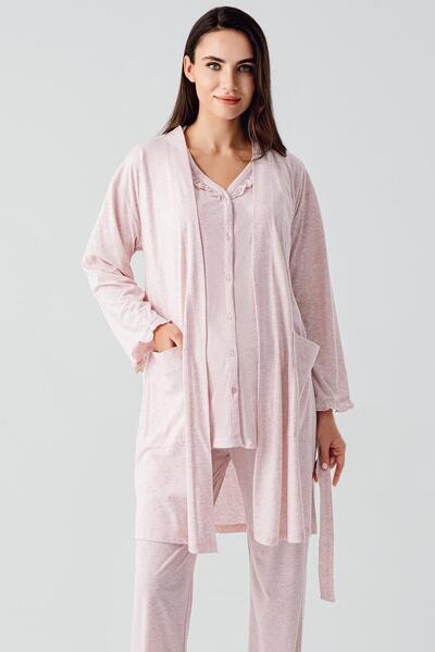 Artış Short Sleeve Buttoned Cotton Maternity Dressing Gown Pajama Set