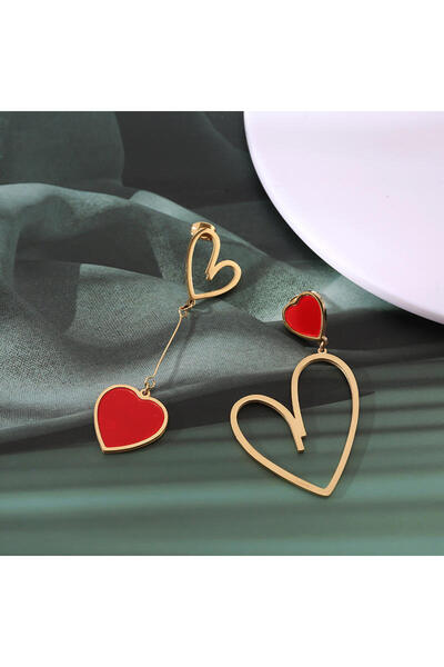 Choice Red Trendy Gold Plated Asymmetric Earrings Enamel Black Red Heart Drop...