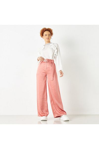 FAV Embellished Neck Top with Ruffle Detail and Long Sleeves