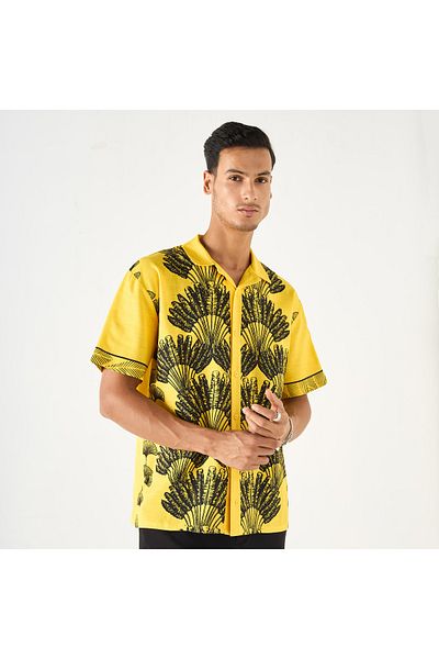 FAV Relaxed Fit Leaf Print Shirt with Camp Collar