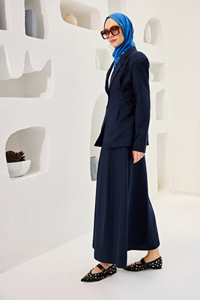 LOCCO Women's Suit with Hidden Pocket and Pleat Detail on the Front, Navy Blue