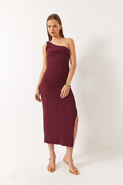 Bianco Lucci Women's Body Fitted Knitted Stylish Dress with Accessories and Slits 60284009