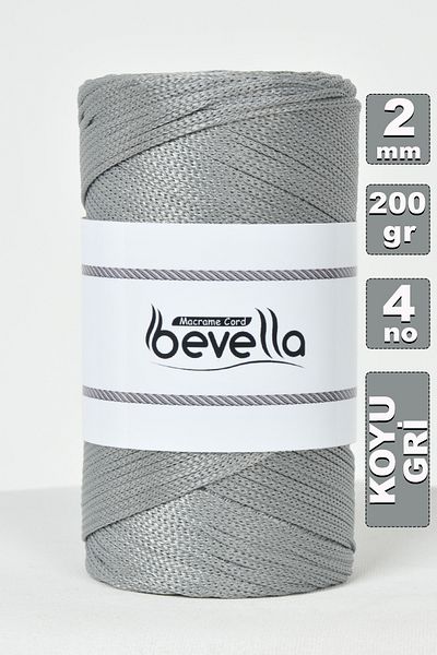 Bevella Macrame Cord 2 mm - 200 Gr Polyester Dark Grey Macromo Floss Thread and Bag Thread