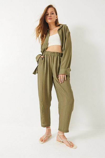 Bianco Lucci Γυναικείο πουκάμισο Sieva Oversize Viscose και Σετ Pantalon Bottom-Top 9291 60281015