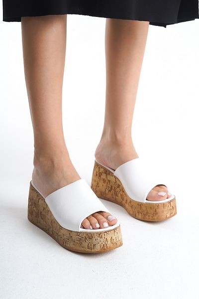 bolemo White Women's Wedge Heel Slippers
