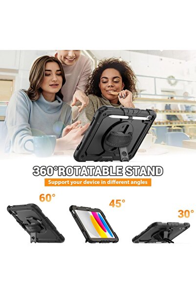 m.tk moveteck Apple Ipad 11 (A16) 2025/10. Nesil 10.9" Uyumlu Kılıf Stand Askılı Zırh Tank Defender Kapak