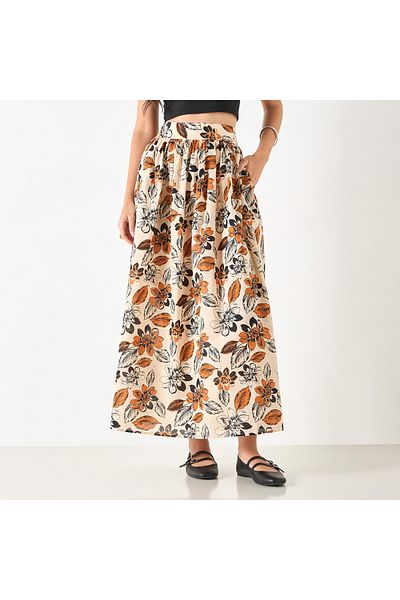 FAV All-Over Print Pleated Skirt with Pockets and Semi-Elasticated Waist