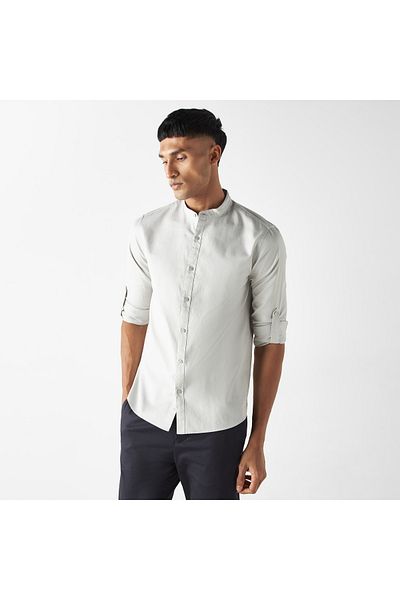 FAV Textured Shirt with Mandarin Collar and Long Sleeves