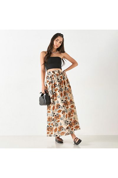 FAV All-Over Print Pleated Skirt with Pockets and Semi-Elasticated Waist