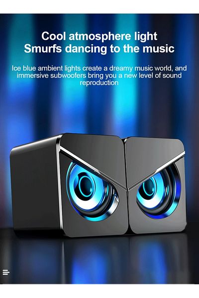 FlashHawk Mini PC Speakers with LED Light, USB Powered Wired Desktop Small Speakers