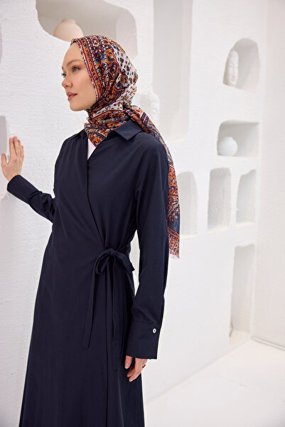 LOCCO Жіноча сукня з боковим шнурівкою з попліну, темно-синя