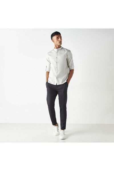 FAV Textured Shirt with Mandarin Collar and Long Sleeves
