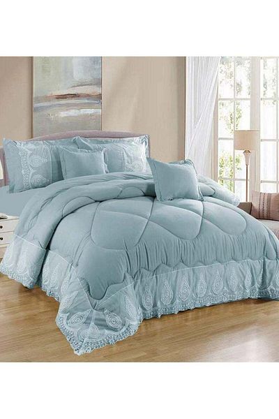 Comfy 6 PC EMBROIDERY LACE COTTON SOFT KINGSIZE COMFORTER SET LIGHT GREEN