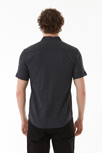 Fulla Moda Βασικό λινό πουκάμισο με κοντό μανίκι