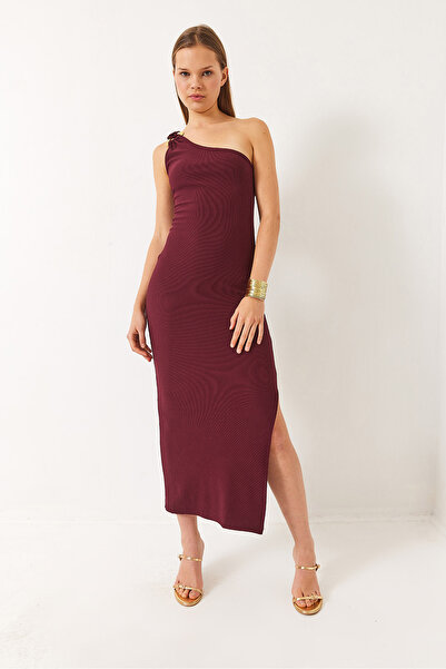 Bianco Lucci Women's Body Fitted Knitted Stylish Dress with Accessories and Slits 60284009