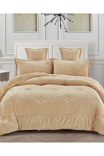 Comfy 6 PC SOFT & LUXURIOUS GOLD FAUX FUR ROYALTY COLLECTION COMFORTER SET