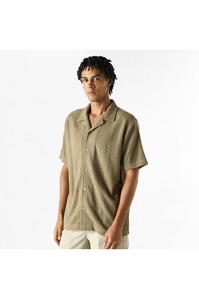 FAV Textured Camp Collar Shirt with Short Sleeves