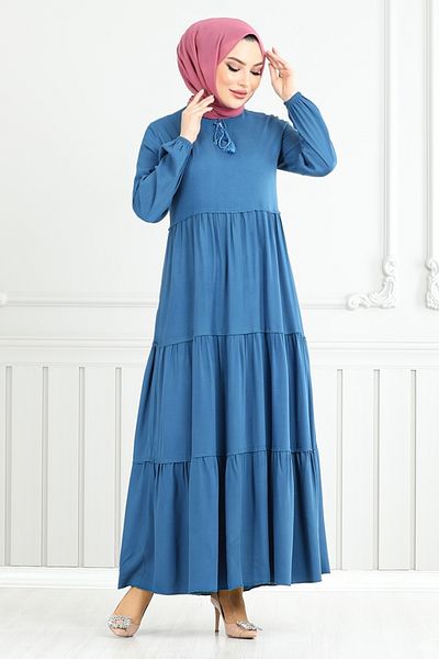 ModaMerve Rochie Hijab cu fustă cu volan 2352BGS895-M Petrol