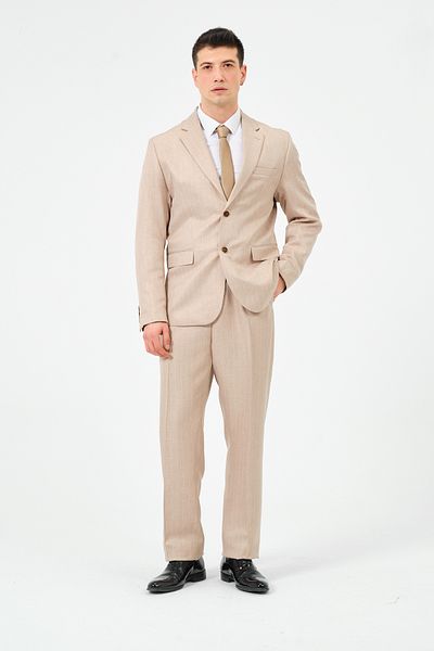 Pierre Cassi Oversize Beige Off-Shoulder Wide Fit Woven Classic Suit