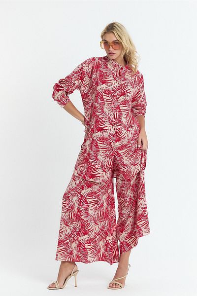 SCHIK Women's Viscose Comfortable Loose Leg Three Quarter Sleeve Front Button Printed Suit