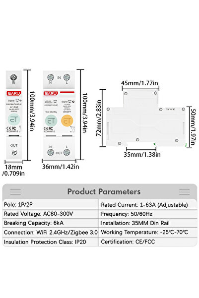 Choice Zigbee 2P 1-63A (Adjustable) 1/2P 63A Tuya WiFi ZigBee Smart Circuit Breaker MCB Switch Energy Meter