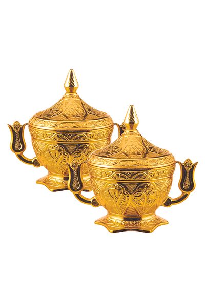 Sena 2 Pieces Tulip Handle Metal Sugar Bowl with Lid (063-2)