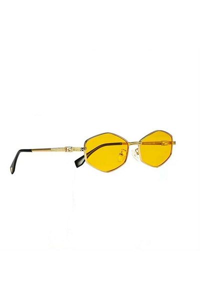 Köstebek Gold Horizontal Hexagonal Framed Yellow Lens Sunglasses