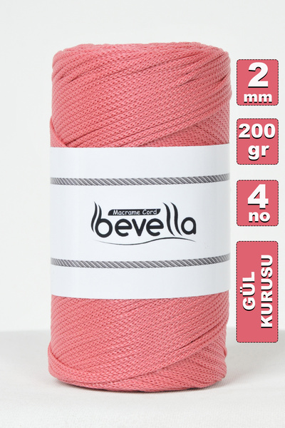 Bevella Macrame Cord 2 Mm - 200 gr Polyester Gül Kurusu Makrome Ipi Polyester Makrome Ip Supla Ip Ve Çanta Ipliği