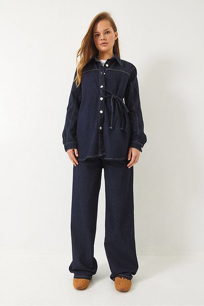 Bianco Lucci Women's Tie-Up Shirt with Palazzo Pants Denim Bottom-Top Suit 9297 60281005