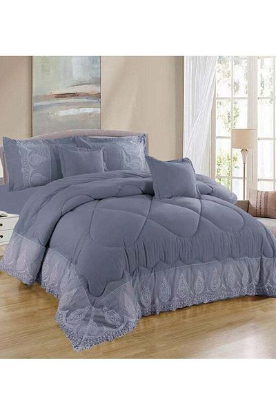 Comfy 6 PC EMBROIDERY LACE COTTON SOFT KINGSIZE COMFORTER SET GREY 1