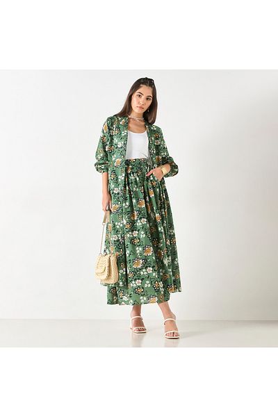 FAV All-Over Print Pleated Skirt with Pockets and Semi-Elasticated Waist